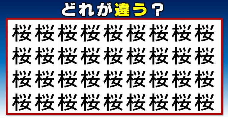 【漢字間違い探し】違う字を1つ探し当てる楽しい問題！9問