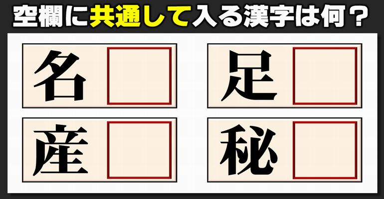 【後方穴埋め】共通する漢字を埋めて異なる4つの熟語を作る脳トレ！10問