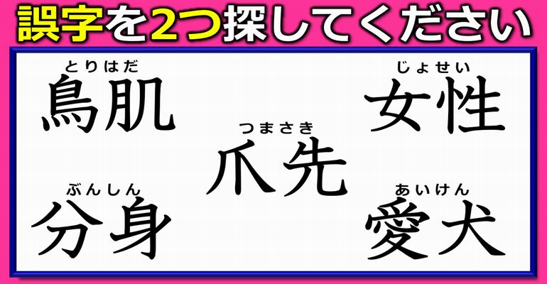 【違和感二字熟語】2か所の誤字を探す観察クイズ！7問