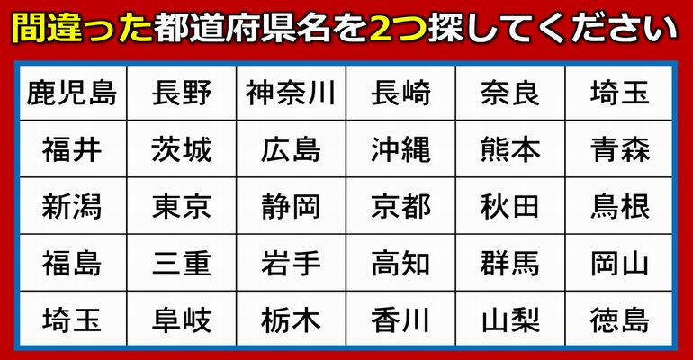 都道府県名の誤字探し！全3問